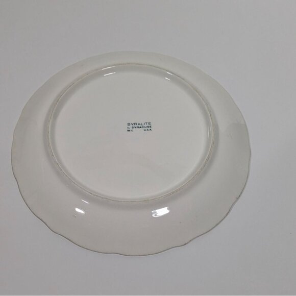 Syracuse China Syralite Round Serving Plate Art Deco Green Tan Leaf Design - Picture 8 of 10